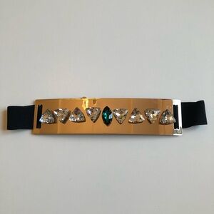 Rhinestone & Gold Metal Stretch Belt | One Size